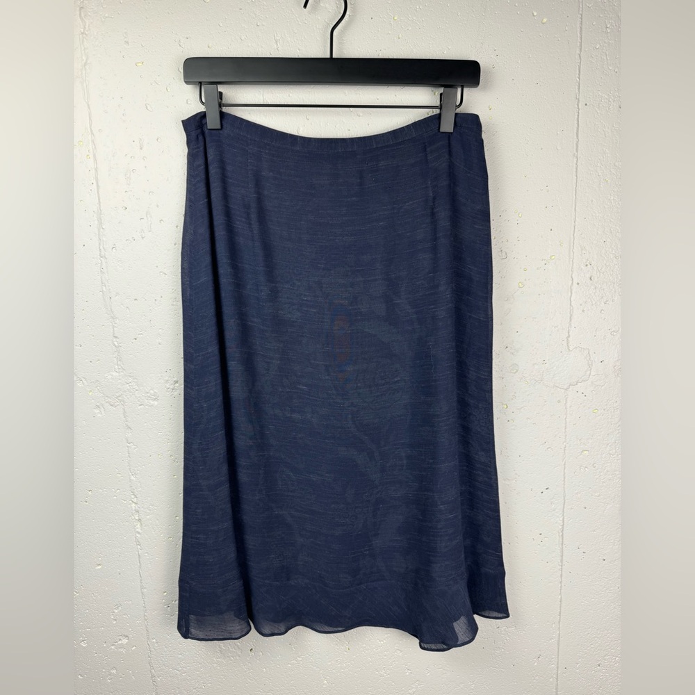 Jaeger Women’s Vintage Floral Heathered Navy Trumpet Pencil Skirt Flax blend 10 - Picture 5 of 14